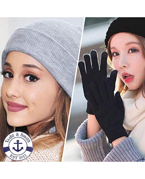 Yacht & Smith Wholesale Black Beanies Or Gloves Bulk Thermal Winter Hat Or Glove Solid Black