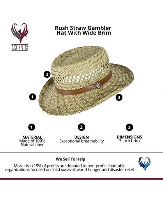 Ascentix Rush Straw Gambler Hat with Wide Brim