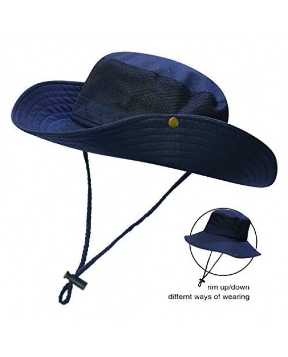 Breathable Cool Wide Brim Bucket Hat Outdoor Sun Protection Mesh Safari Cap for Fishing Hunting Camping