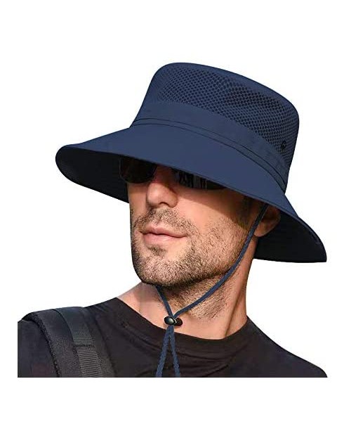 Breathable Cool Wide Brim Bucket Hat Outdoor Sun Protection Mesh Safari Cap for Fishing Hunting Camping