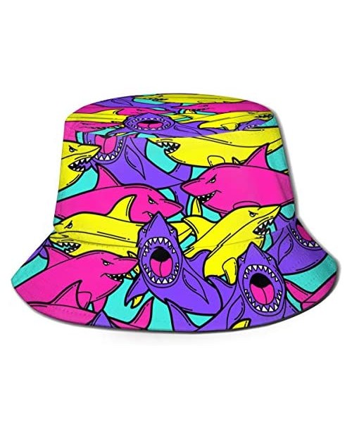 Colorful Shark Fishing Travel Bucket Hat Fisherman Summer Camp Sun Cap Clothing Dresses Adult Women Men Girls Golf Beach Party Gift