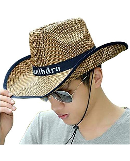 Cowboy hat Spring and Summer Men's Sun Protection Sun hat Cool Three Straw Hats
