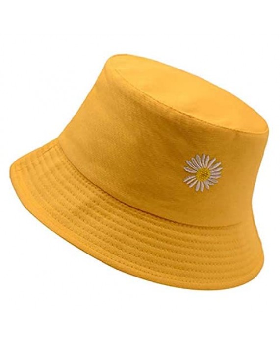Flower Embroidery Hat Summer Travel Bucket Beach Sun Hat UPF 50+ Sun Protection Reversible Vistor Outdoor Cap for Men&Women