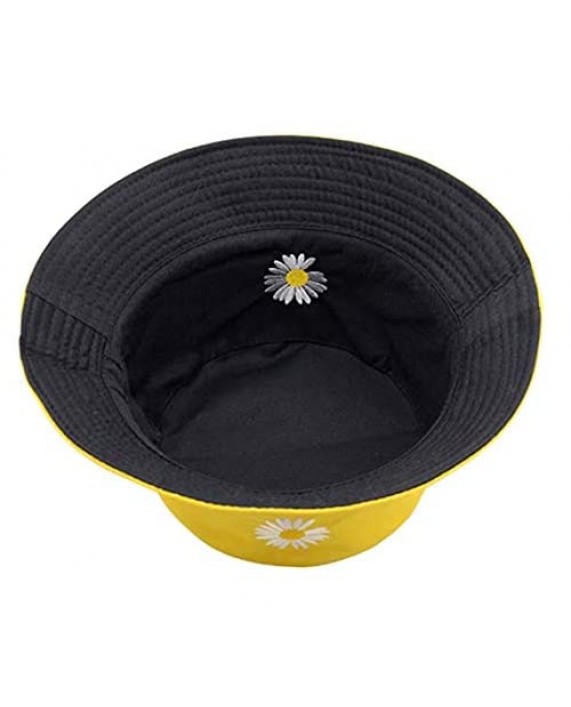 Flower Embroidery Hat Summer Travel Bucket Beach Sun Hat UPF 50+ Sun Protection Reversible Vistor Outdoor Cap for Men&Women