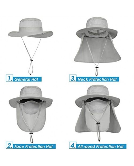 IYEBRAO Mens Outdoor Sun Hat with Face Neck Flap UV Protection for Fishing Hiking Garden
