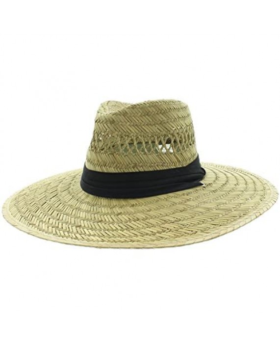 JFH Men's Pierside Wide Brim Straw Sun Hat with Chin Cord