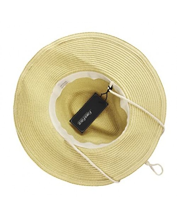Men's Floppy Packable Straw Hat Beach Cap Newsboy Fedora Sun Hat Big Brim Adjustable Chin Strap
