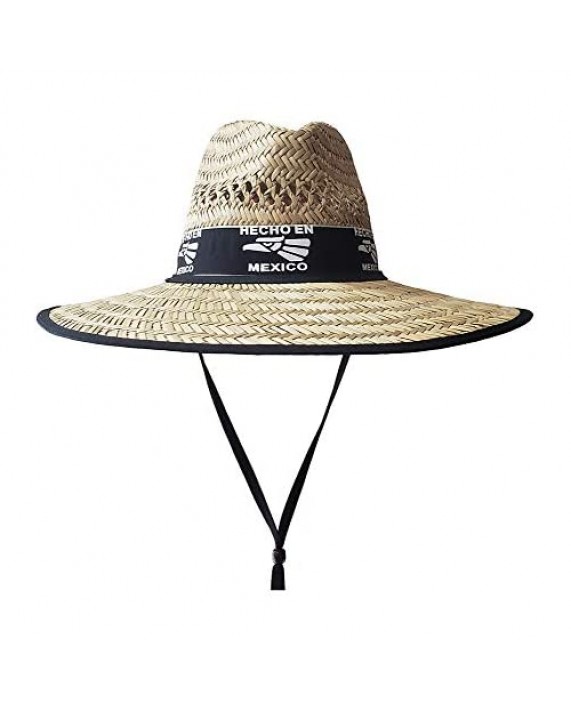 Men's Hecho EN Mexico Printed Band Wide Brim Straw Sun Hat/Life Guard/Farming/Out Door