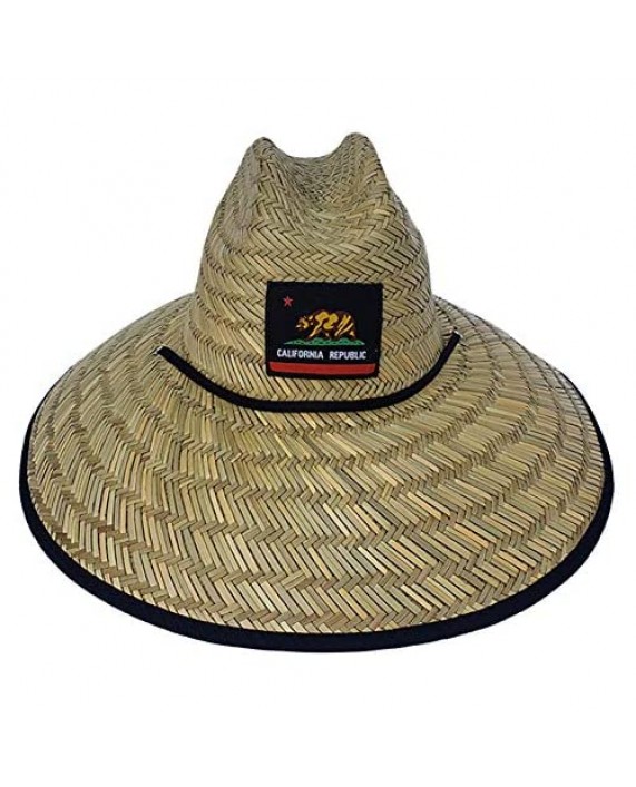 Men's Straw California Republic Patch Cali Los Angeles Wide Brim Straw Sun Hat Adjustable Sun Light Protection Hat