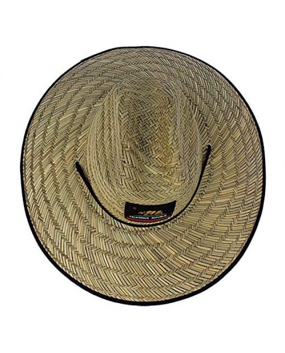 Men's Straw California Republic Patch Cali Los Angeles Wide Brim Straw Sun Hat Adjustable Sun Light Protection Hat
