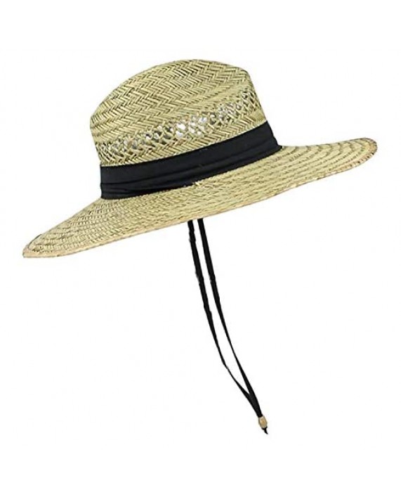 Men's Straw Outback Lifeguard Sun Hat with Wide Brim Tan