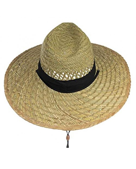 Men's Straw Outback Lifeguard Sun Hat with Wide Brim Tan