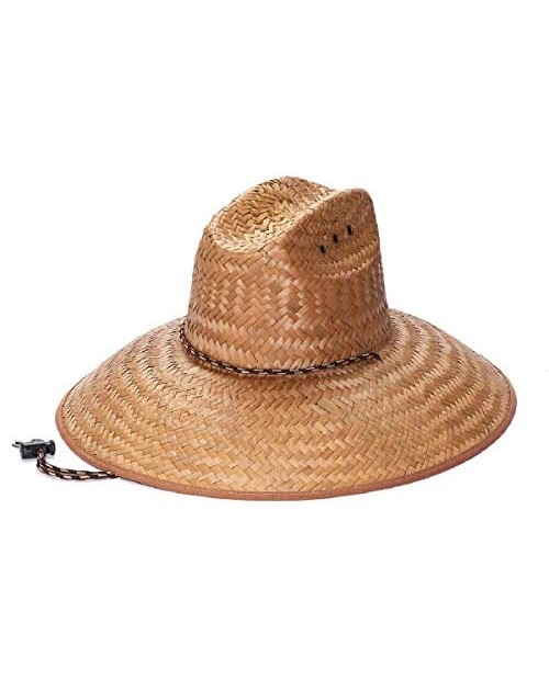 Natural Palm Leaf Straw Super Wide Brim Lifeguard Hat with Chin Strap Flex Fit Tan