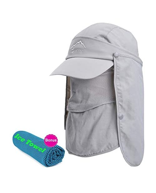 Sun Cap Fishing Hats UV Protection Cap with Neck Face Cover Windproof Visor Flap and Cooling Towel