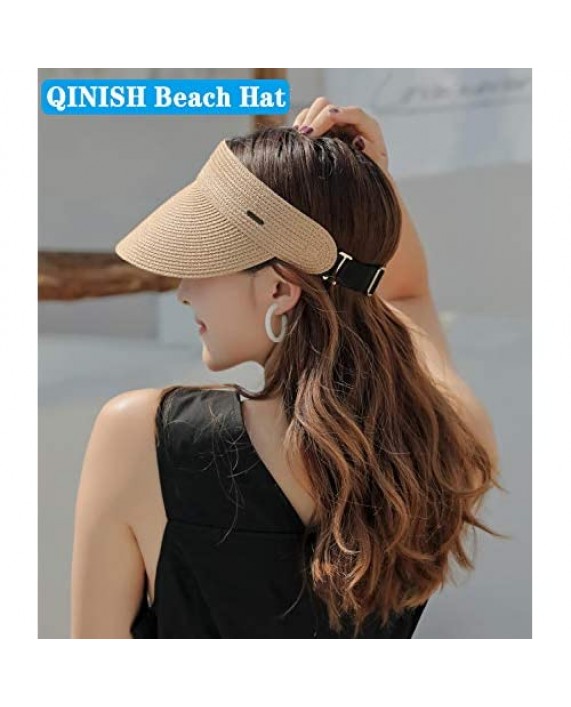 Sun Visors for Women Summer Beach Hats UPF 50+ Wide Brim Roll-up Foldable Straw Hat Fashion Ladies Packable Sun Hats