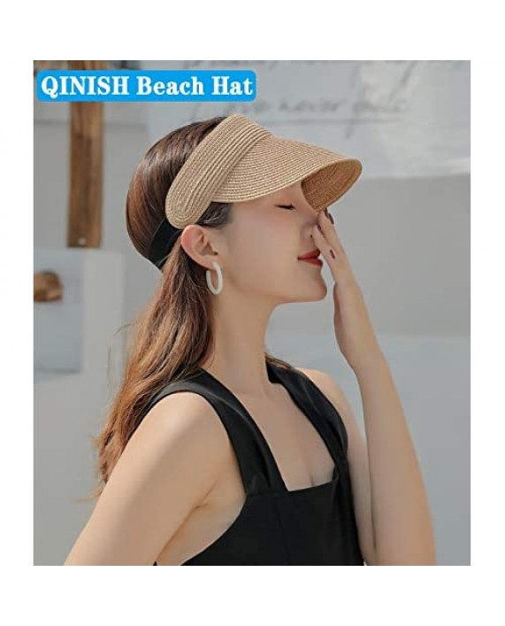 Sun Visors for Women Summer Beach Hats UPF 50+ Wide Brim Roll-up Foldable Straw Hat Fashion Ladies Packable Sun Hats