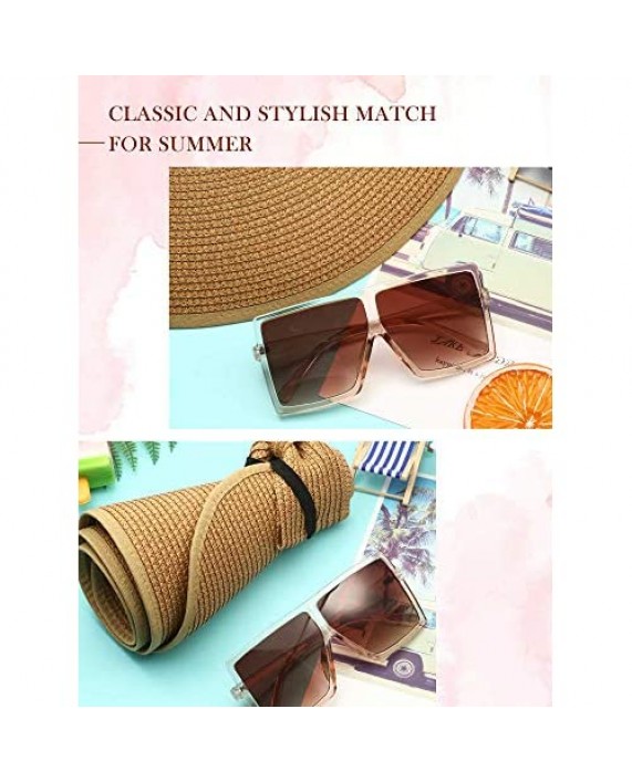 Women's Foldable Straw Sun Visor Wide Brim Roll up Summer Beach Hat with Oversized Square Sunglasses