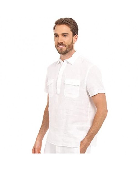 Perry Ellis Men's Short Sleeve Solid Linen Popover Shirt