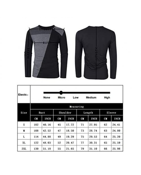 Yong Horse Men's Casual Stitching Tops Shirts Slim Fit Crew Neck Short and Long Sleeve Athletic Basic Cotton T-Shirt