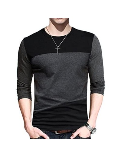 Yong Horse Men's Casual Stitching Tops Shirts Slim Fit Crew Neck Short and Long Sleeve Athletic Basic Cotton T-Shirt