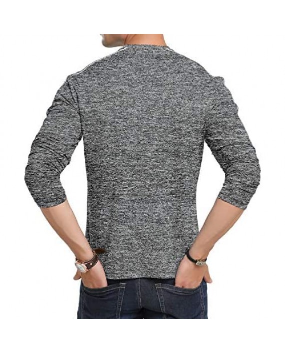 CHAKTON Mens Casual Slim Fit Basic Henley Long Sleeve Fashion Cotton T-Shirt for Work Black