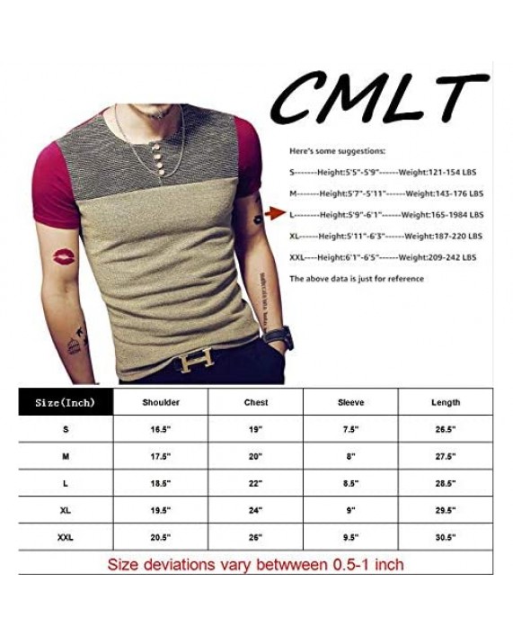 CMLT Men's Soild Henley Short Sleeve Tops Buttons Front Casual T Shirts Tee
