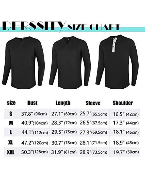 Derssity Mens Long Sleeve Henley Shirt Casual T-Shirt Regular Fit Henley Basic Shirts