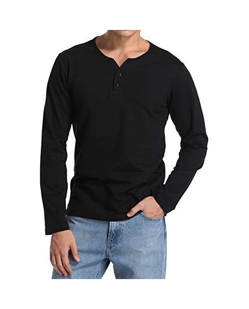 Derssity Mens Long Sleeve Henley Shirt Casual T-Shirt Regular Fit Henley Basic Shirts