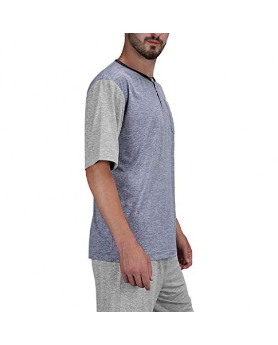 DISHANG Men's Short Sleeve 3 Button Henley T-Shirts Fashion Casual Front Placket Basic Tees with Pocket Top Pajamas Shirts