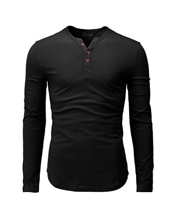 H2H Mens Casual Premium Slim Fit T-Shirts Henley Long & 3/4 Sleeve Spring Summer Clothes