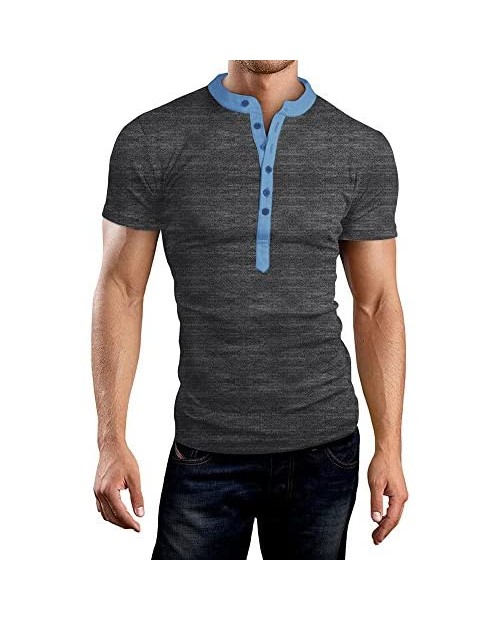 Henley Tee Men Long Sleeve Classic Fit Cotton Shirts Button V Neck Autumn