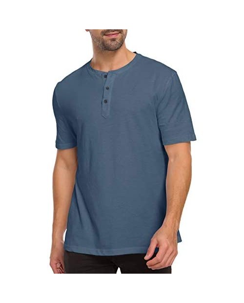 Janmid Mens Henleys Short Sleeve T-Shirts Buttons Placket Casual Cotton Shirts