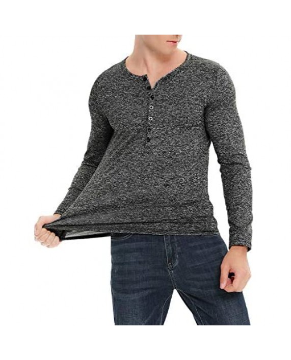 LecGee Men's Basic Henley Long Sleeve Casual Slim-fit Workout Tee Athletic Build Top