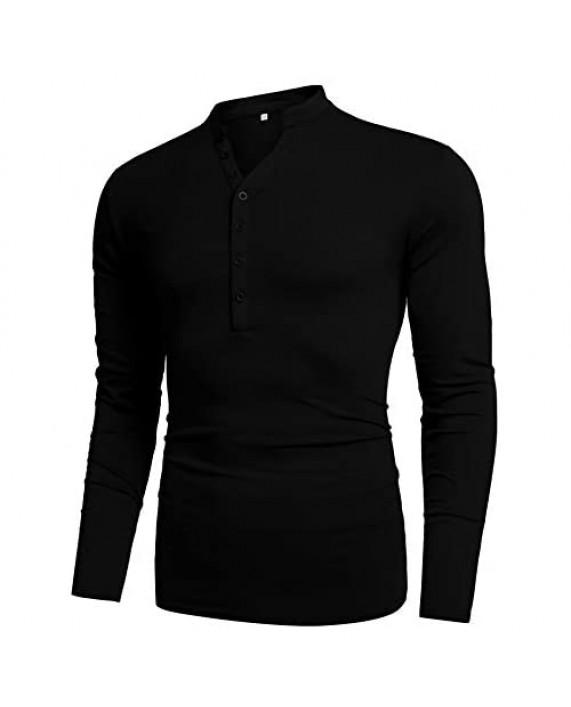 LecGee Men's Casual Basic Slim Fit Long Sleeve Fashion Henley T Shirt Black