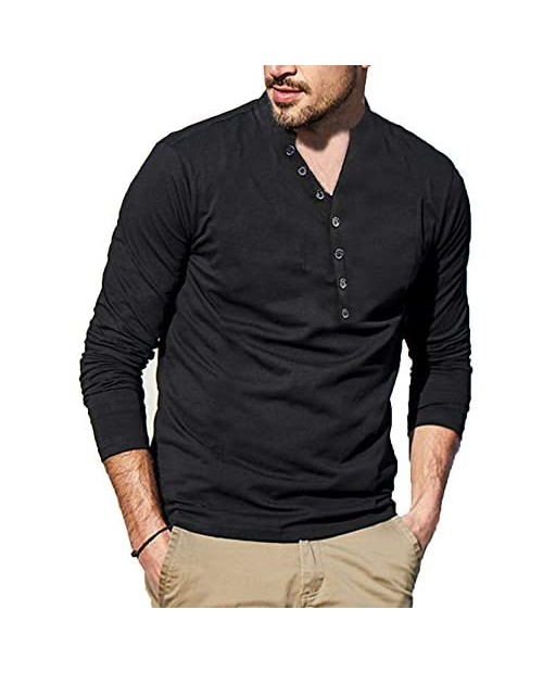 LecGee Men's Casual Basic Slim Fit Long Sleeve Fashion Henley T Shirt Black