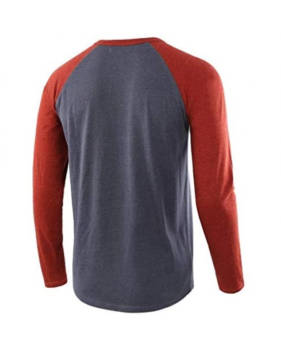 Men's Casual Raglan Henley Shirts- Fashion Long Sleeve Sweatshirts Slim Fit Henley