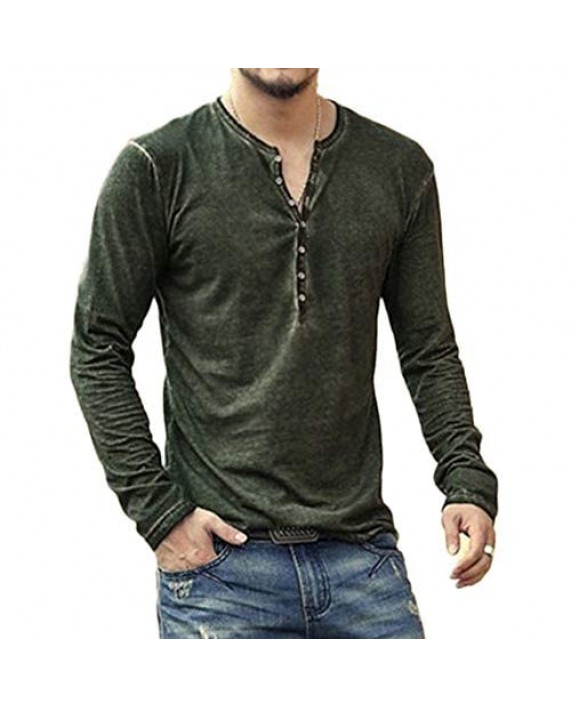 Men's Casual V-Neck Button Long Sleeve Henley T Shirts Lightweight Basic Shirts Tops Green XL