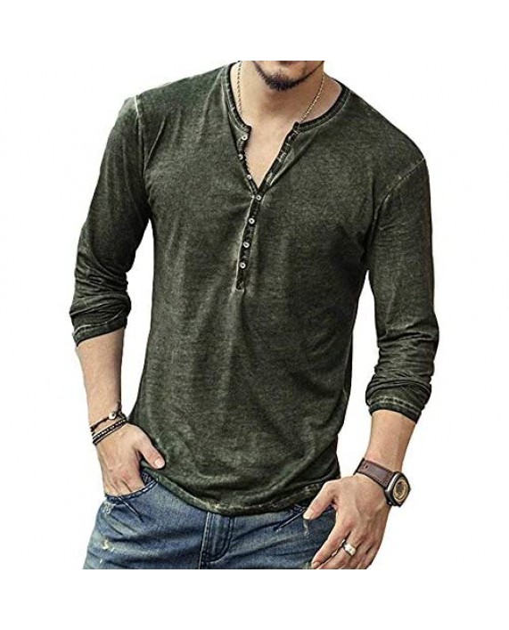 Men's Casual V-Neck Button Long Sleeve Henley T Shirts Lightweight Basic Shirts Tops Green XL