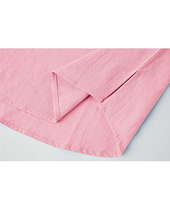 Men's Cotton Linen Shirt Henley Neck Short Sleeve Hippie Casual Beach Yoga T Shirts with Pocket Pink