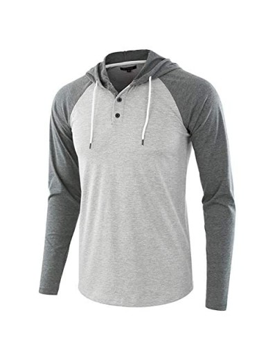 Men's Henley Casual Hooded Shirt - Lightweight Long Sleeve Fashion Hoodies Baseball T Shirt