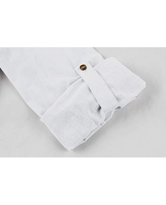 Mens Linen Henley Shirt Causual Long Sleeve