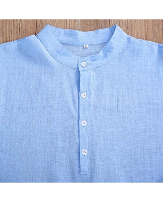 Men's Linen Long Sleeve Henley Shirt Yoga Tops Casual Fashion Cotton T-Shirt Blouse