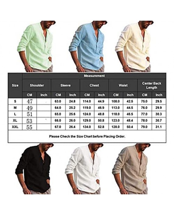 Men's Linen Long Sleeve Henley Shirt Yoga Tops Casual Fashion Cotton T-Shirt Blouse