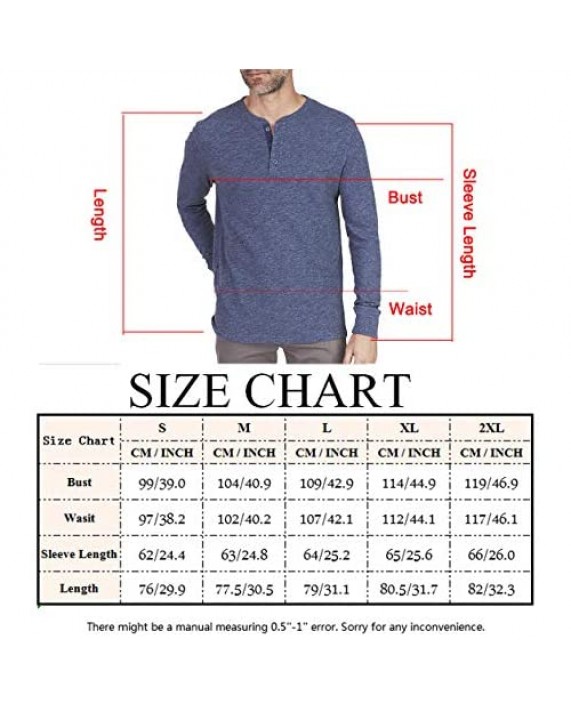 Mens Long Sleeve Slim Fit Button Collar Casual Cotton Henley Tee T-Shirt