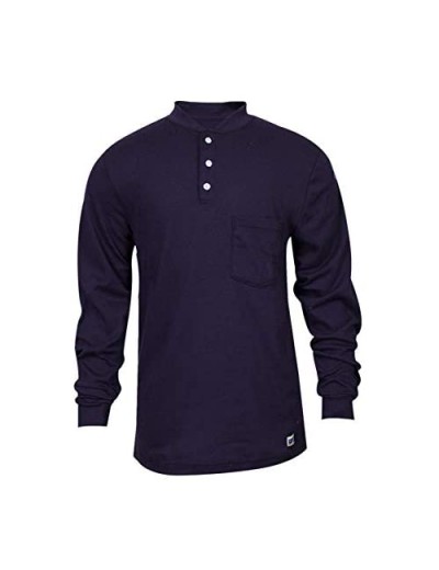 National Safety Apparel C54PIBSLSLG FR Classic Cotton Long Sleeve Henley 100% FR Cotton Large Navy