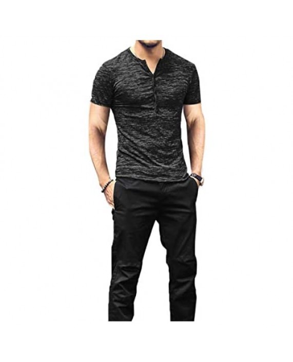 NEOYOWO Men’s Henley Shirt Casual Slim Fit Long Sleeve T-Shirt Soft V Neck Buttons Muscle Tops