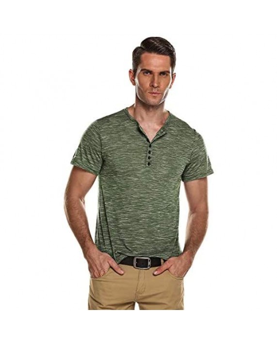 Oceanuslly Mens Henley Shirts Slim Fit Short Sleeve T Shirts Tees Tops