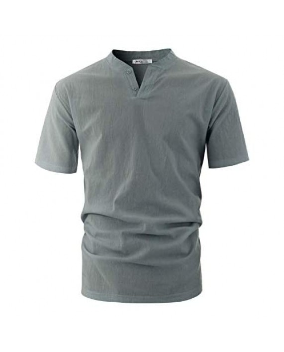 OHOO Mens Slim Fit Ultra Light Cotton Linen Blend Long Sleeve Popover Work Shirt