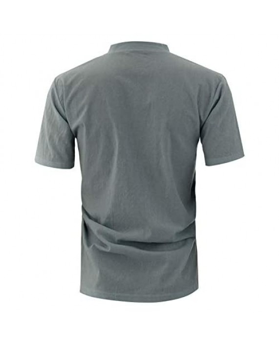 OHOO Mens Slim Fit Ultra Light Cotton Linen Blend Long Sleeve Popover Work Shirt