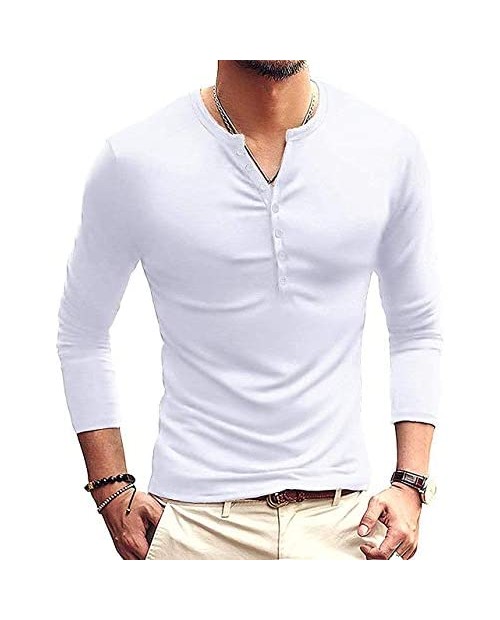 PERDONTOO Mens Slim Fit Long Sleeve Henley T-Shirt Casual Basic Tee